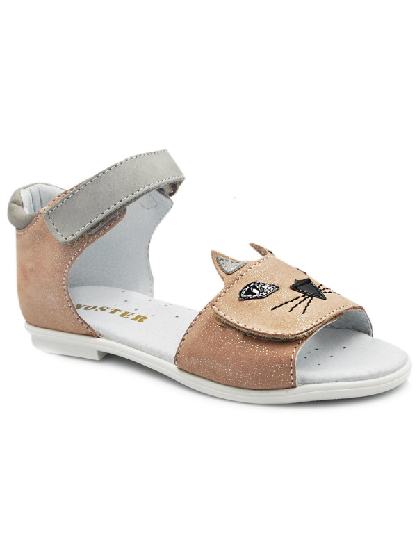 Sandały Buty Mido 31-06 róż brokat Dziewczęce Sandałki na Rzep z ozdobnym Kotkiem