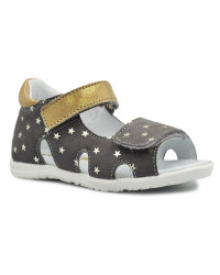 Sandały Buty Mido 162 szary-gwiazdki Dziewczęce Sandały na Rzep - Złote wstawki