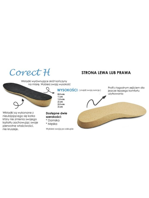 Wkładka Ortopedyczna Wyrównująca Prawa Szeroka Skrót 3cm CORRECT H