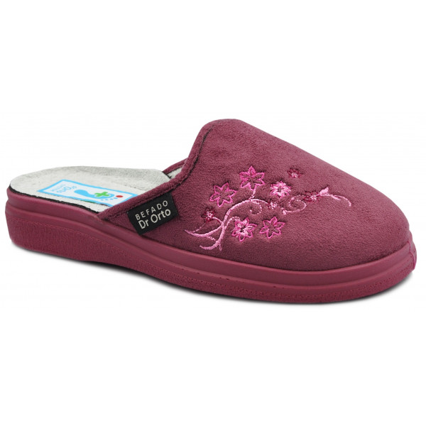 Wygodne szerokie kapcie damskie dla seniorek na prezent DR ORTO 132D014 Bordowe