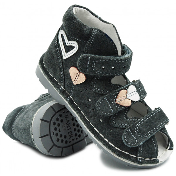 Sandały Bartek Dziewczęce Buty Profilaktyczne na Rzepy w Serduszka - do szkoły, przedszkola 115201-02