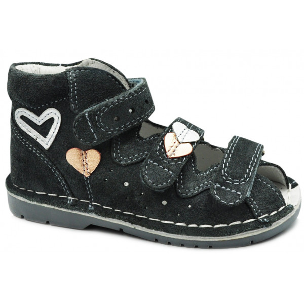 Sandały Bartek Dziewczęce Buty Profilaktyczne na Rzepy w Serduszka - do szkoły, przedszkola 115201-02