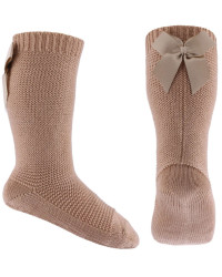 Podkolanówki Skarpetki Dla Dziewczynek Z Kokardą Emel esk 202-2 Beżowe