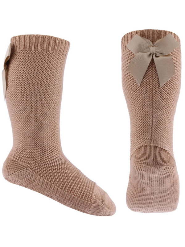 Podkolanówki Skarpetki Dla Dziewczynek Z Kokardą Emel esk 202-2 Beżowe
