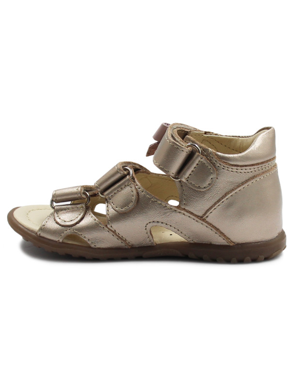 Sandały Buty Emel e 2090a-2 Dziewczęce Sandałki na Rzepy z Kokardką - Metaliczny kolor