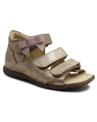 Sandały Buty Emel e 2090a-2 Dziewczęce Sandałki na Rzepy z Kokardką - Metaliczny kolor