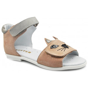 Sandały Buty Mido 31-06 róż brokat Dziewczęce Sandałki na Rzep z ozdobnym Kotkiem