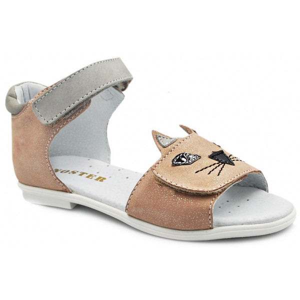 Sandały Buty Mido 31-06 róż brokat Dziewczęce Sandałki na Rzep z ozdobnym Kotkiem