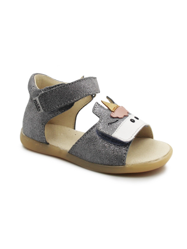 Sandały Dla Dziewczynki Z Jednorożcem Mido 21-27 Szary-Satyna