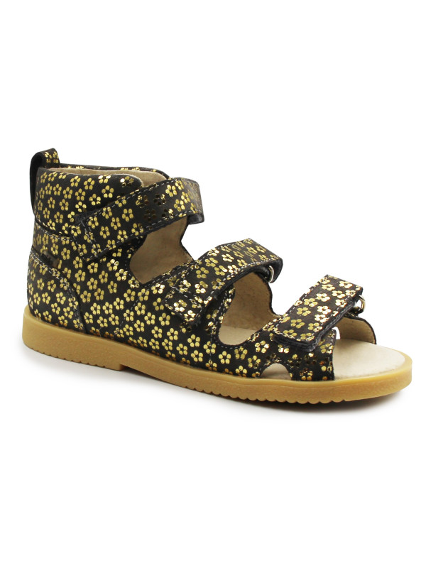 Sandały Dla Dziewczynki Profilaktyczne Mido 815 Antracyt Kwiaty