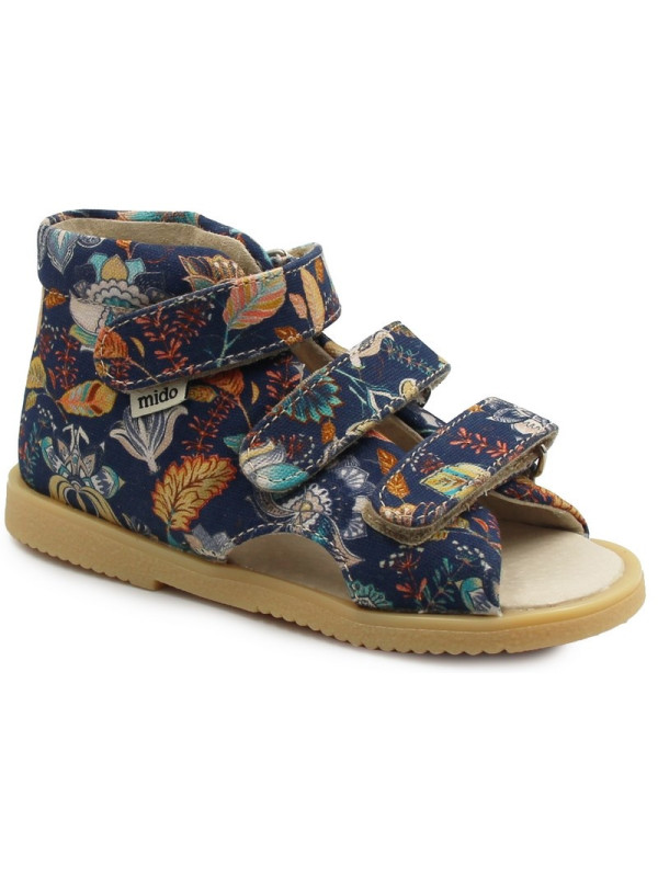 Kapcie do przedszkola i szkoły dla dziewczynki profilaktyczne Mido 816 granat kwiaty