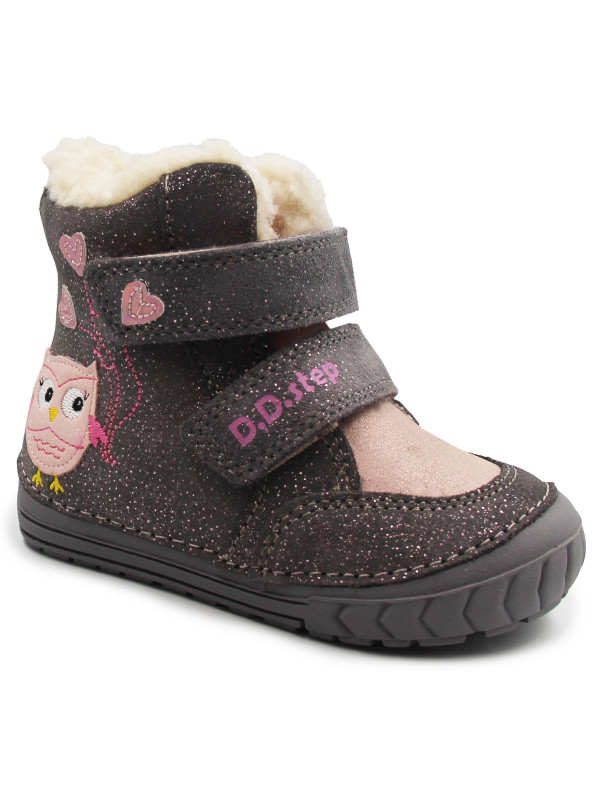 Ocieplane buty zimowe dla dziewczynki błyszczące DD STEP W029-362Y