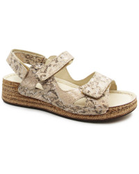 Sandały Damskie Skórzane Lekki Obcas Helios 138 Ecru