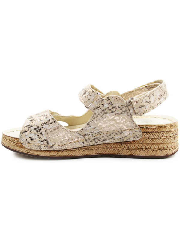 Sandały Damskie Skórzane Lekki Obcas Helios 138 Ecru