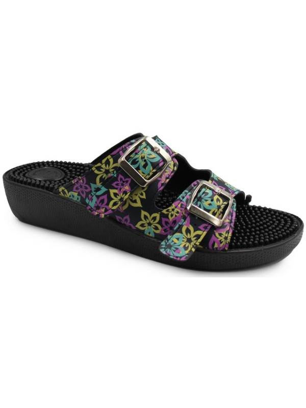 Klapki Damskie Masująca Wkładka Kwiaty 03/C2F Nero/Iris SILVA