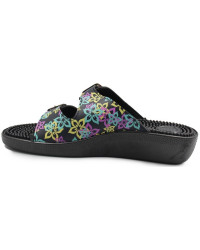 Klapki Damskie Masująca Wkładka Kwiaty 03/C2F Nero/Iris SILVA