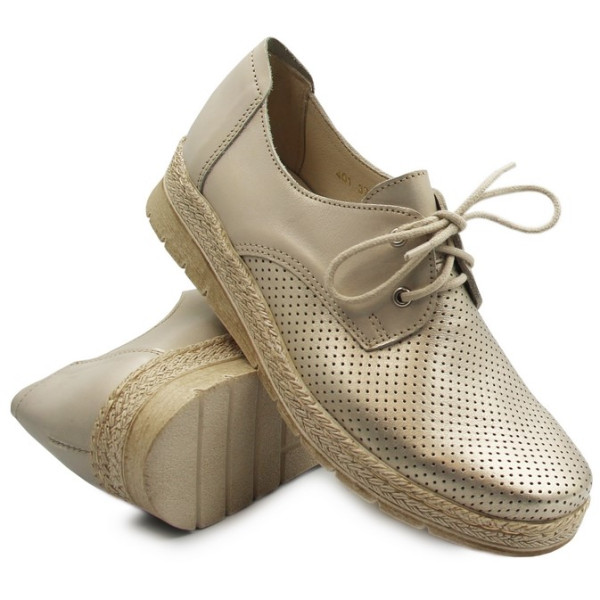 Damskie Buty Na Wiosnę  Eleganckie Złote Półbuty Helios 401