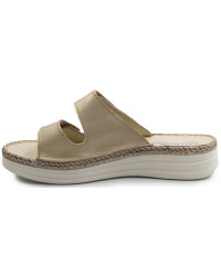 Klapki dla kobiet do pracy na lato wakacje skórzane Helios 122 złoty