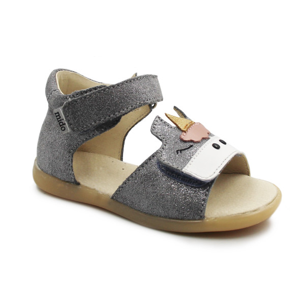 Sandały Dla Dziewczynki Z Jednorożcem Mido 21-27 Szary-Satyna