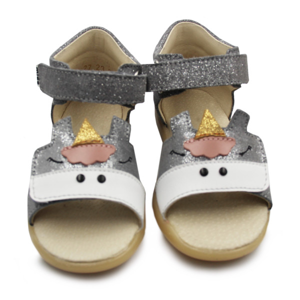 Sandały Dla Dziewczynki Z Jednorożcem Mido 21-27 Szary-Satyna
