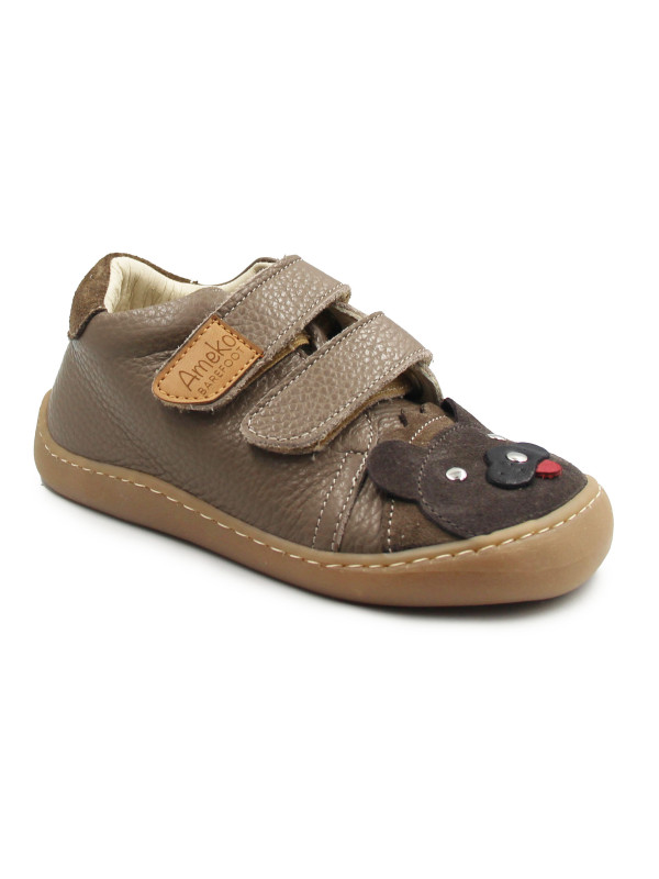 Chłopięce Buty Na Jesień Półbuty z Misiem Barefoot Ameko Otis Lion Taupe