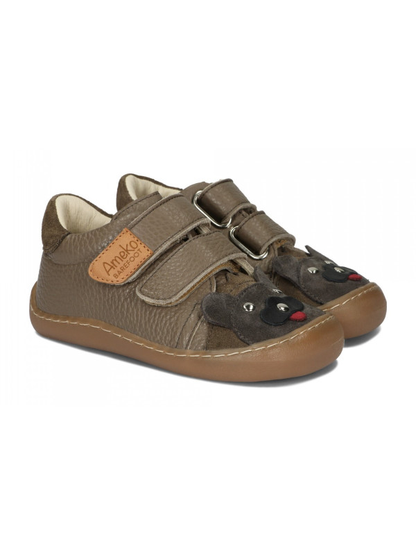 Chłopięce Buty Na Jesień Półbuty z Misiem Barefoot Ameko Otis Lion Taupe