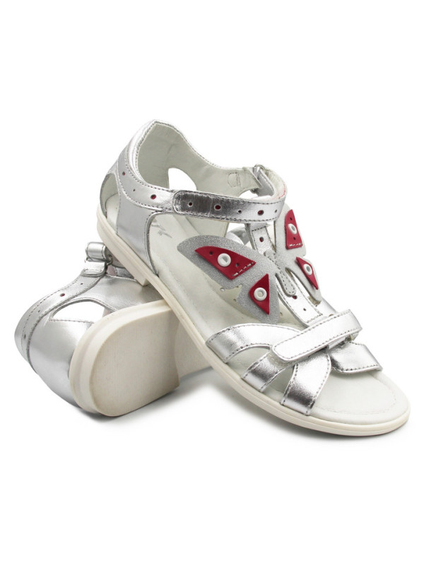 Sandały Dziewczęce Na Lato Srebrne z Motylkiem Bartek w-39209/12d