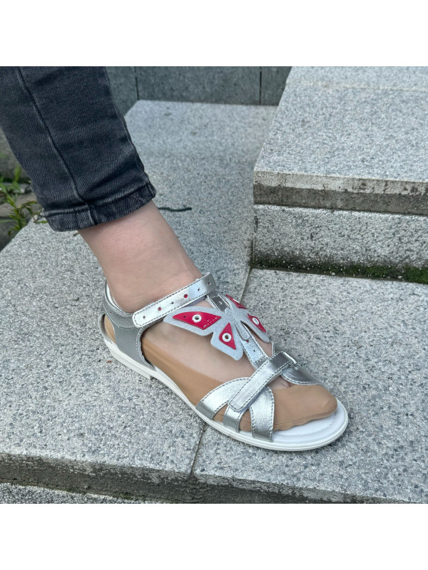 Sandały Dziewczęce Na Lato Srebrne z Motylkiem Bartek w-39209/12d