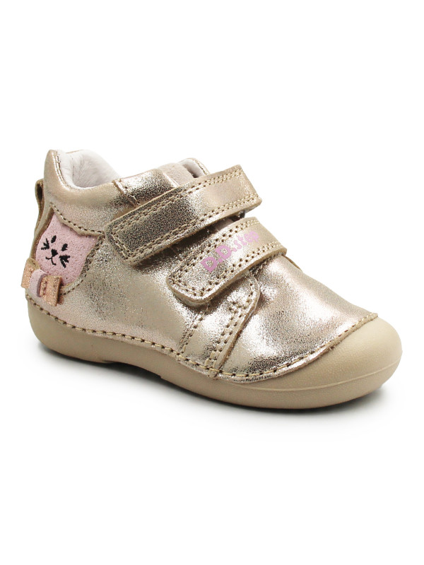 Buty Dla Dziewczynek Na Wiosnę z Kotkiem Na Rzep DD STEP S015-52412B Champagne