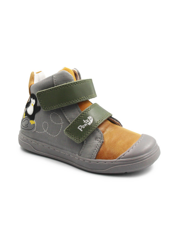 Buty Na Wiosnę Dla Chłopczyka z Pingwinkiem za Kostkę Trzewiki PONTE DA06-5-2863 Dark Grey
