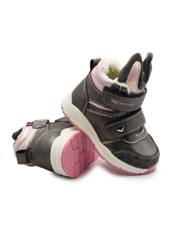 Zimowe Buty Dla Dziewczynek Na Rzep Ocieplane Wojtyłko 1Z26090 Szary