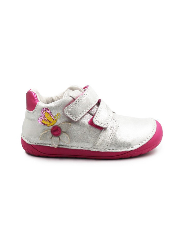 Buty Dla Dziewczynek Na Jesień z Motylkiem Barefoot Błyszczące DD STEP S070-52656BT White