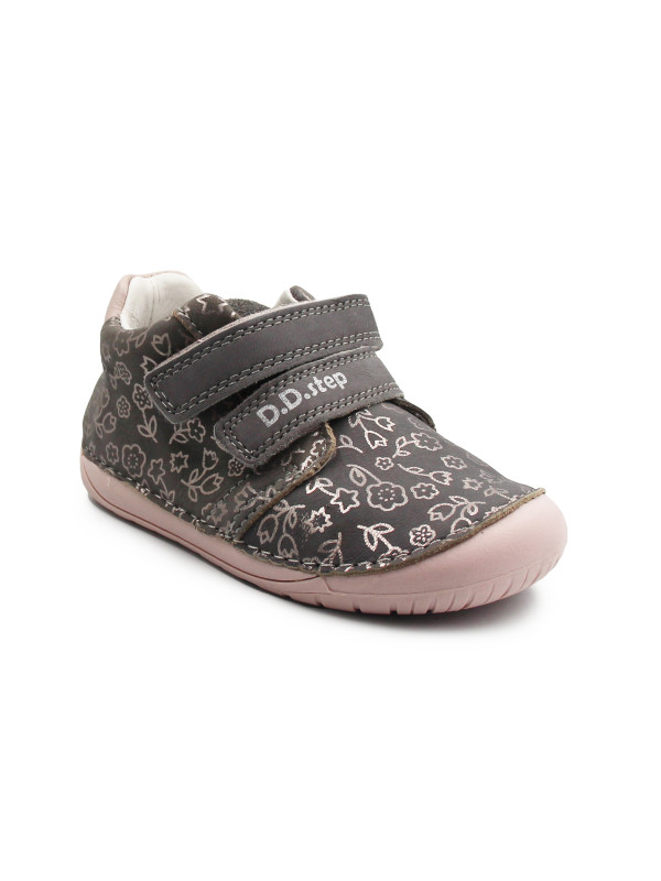 Buty Na Wiosnę Dla Dziewczynki w Kwiatuszki Barefoot DD STEP S070-52724B Dark Grey