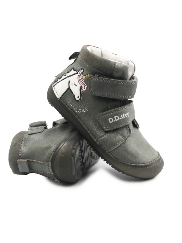 Buty Dziewczęce Na Jesień z Jednorożcem Świecące w Ciemności BAREFOOT DD STEP A063-52815M Dark Grey
