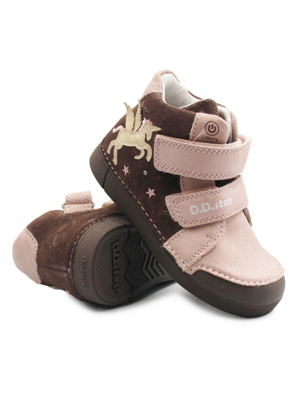 Dziecięce Buty Na Jesień Dla Dziewczynek LED z Jednorożcem DD STEP A068-52459AM Chocolate