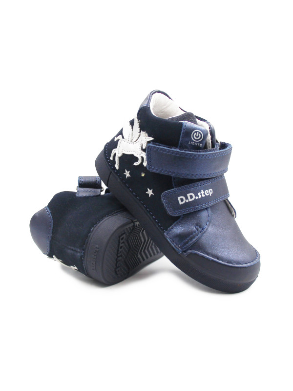 Jesienne Buty Dziewczęce Świecące LED z Jednorożcem DD STEP A068-52459M Royal Blue
