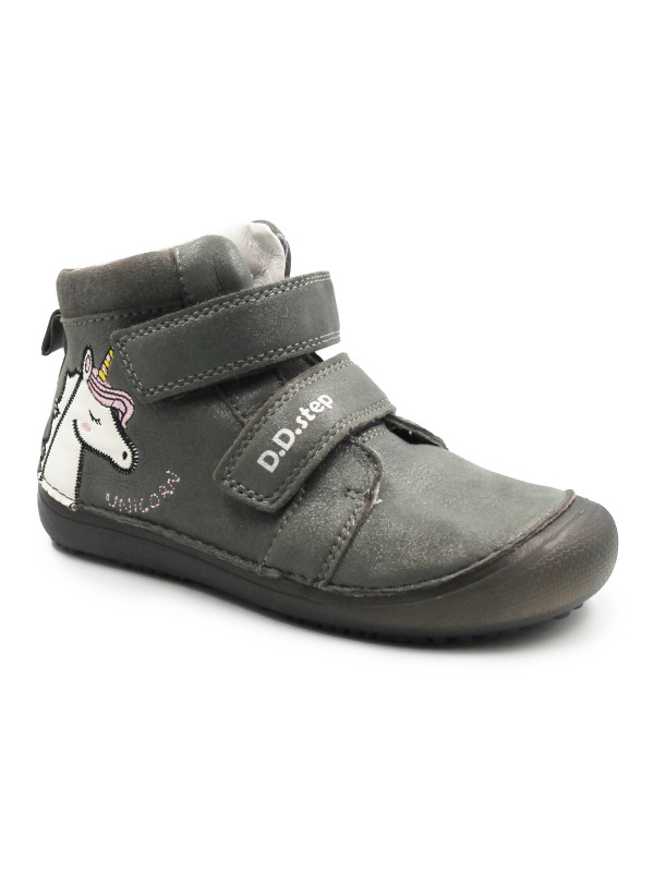 Buty Dziewczęce Na Jesień z Jednorożcem Świecące w Ciemności BAREFOOT DD STEP A063-52815M Dark Grey