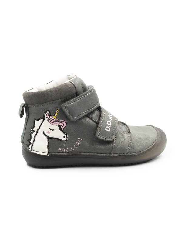 Buty Dziewczęce Na Jesień z Jednorożcem Świecące w Ciemności BAREFOOT DD STEP A063-52815M Dark Grey