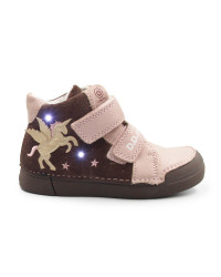 Dziecięce Buty Na Wiosnę Dla Dziewczynek LED z Jednorożcem DD STEP A068-52459AM Chocolate