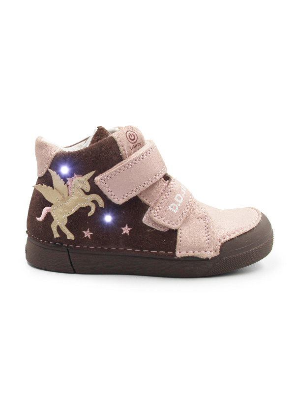 Dziecięce Buty Na Wiosnę Dla Dziewczynek LED z Jednorożcem DD STEP A068-52459AM Chocolate