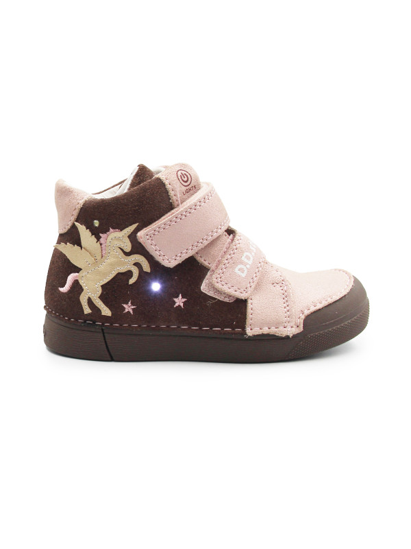 Dziecięce Buty Na Wiosnę Dla Dziewczynek LED z Jednorożcem DD STEP A068-52459AM Chocolate
