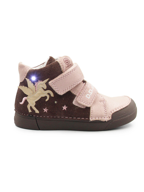 Dziecięce Buty Na Jesień Dla Dziewczynek LED z Jednorożcem DD STEP A068-52459AM Chocolate