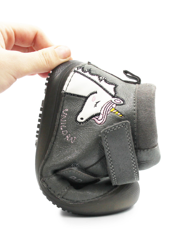 Buty Dziewczęce Na Jesień z Jednorożcem Świecące w Ciemności BAREFOOT DD STEP A063-52815M Dark Grey