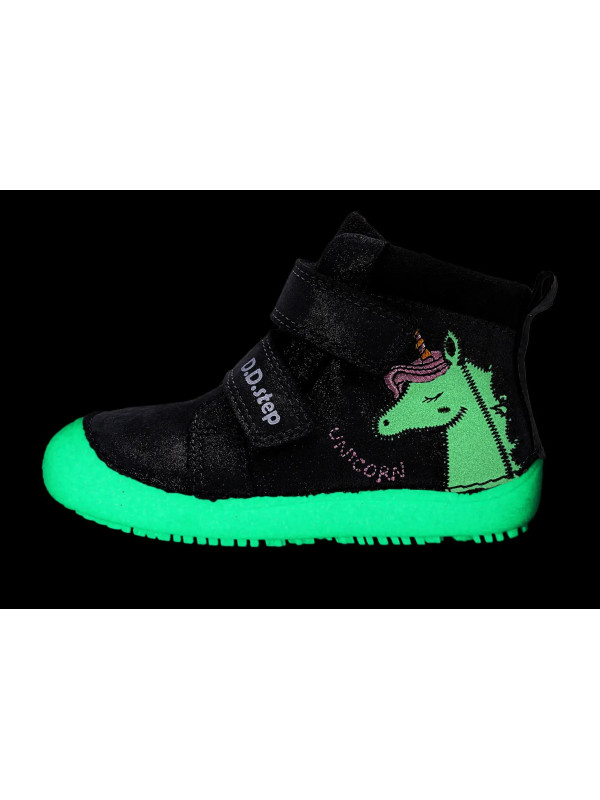 Buty Dziewczęce Na Wiosnę z Jednorożcem Świecące w Ciemności BAREFOOT DD STEP A063-52815M Dark Grey