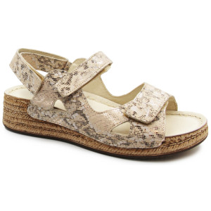 Sandały Damskie Skórzane Lekki Obcas Helios 138 Ecru