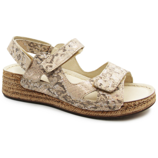 Sandały Damskie Skórzane Lekki Obcas Helios 138 Ecru