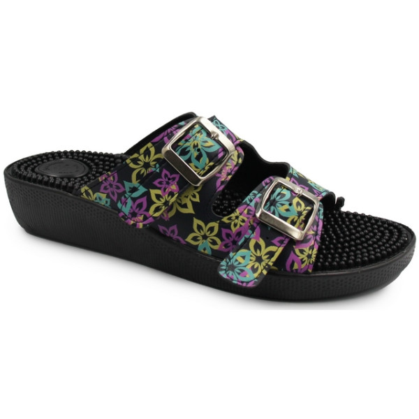 Klapki Damskie Masująca Wkładka Kwiaty 03/C2F Nero/Iris SILVA