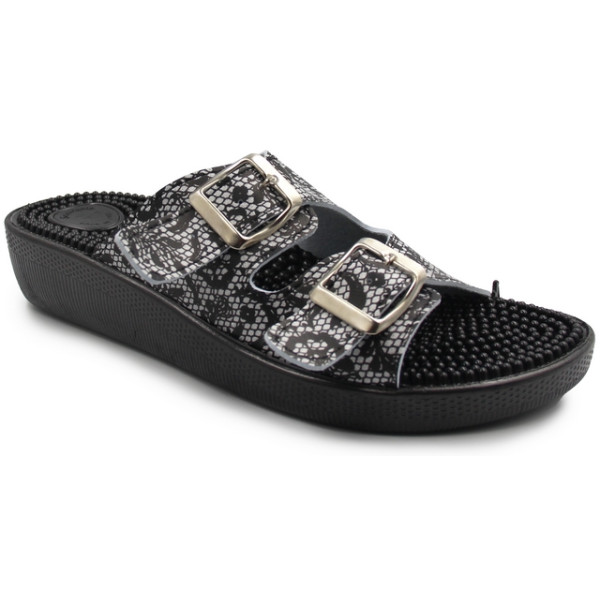 Klapki Damskie Masujące Stopy Fakirki 03/C2F Pizzo Bianco/Nero SILVA