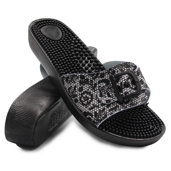 Masujące Klapki Damskie z Wypustkami 03/C1F Pizzo Bianca/Nero SILVA