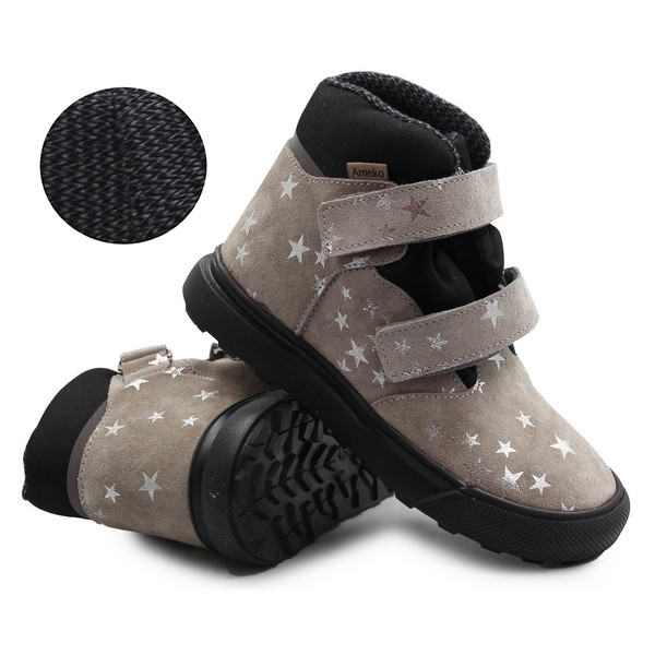 Buty Dla Dziewczynki Na Wiosnę i Jesień Lekko Ocieplane Ameko Robin Szare Gwiazdki